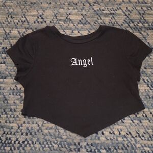 Women's Black Crop Top with 'Angel' Print